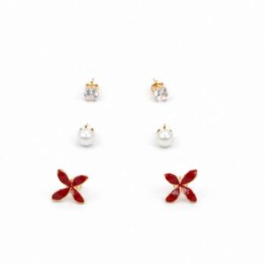 Red Flower Stud Set