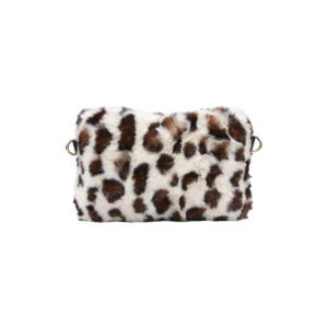 Plush Animal Print Crossbody Bag with Zip Closure Beige